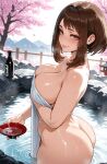 1girl ai_generated ass brown_hair curvy curvy_female curvy_figure my_hero_academia nude ochako_uraraka onsen towel