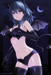 1girl 1girl alluring big_breasts blue_eyes byleth_(fire_emblem) byleth_(fire_emblem)_(female) demon_tail elbow_gloves fire_emblem fire_emblem:_three_houses gloves hair_between_eyes hair_ornament intelligent_systems komurice long_hair looking_at_viewer navel nintendo panties stockings tail teal_hair underwear wings