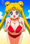 1girl accurate_art_style adult_swim alluring beach bikini bishoujo_senshi_sailor_moon bishoujo_senshi_sailor_moon_r bishoujo_senshi_sailor_moon_r_the_movie bishoujo_senshi_sailor_moon_s bishoujo_senshi_sailor_moon_s_the_movie bishoujo_senshi_sailor_moon_supers bishoujo_senshi_sailor_moon_supers_the_movie blonde_hair blue_eyes blue_sky cleavage medium_breasts michael_benson ocean pin_up toei_animation toonami usagi_tsukino viz_media