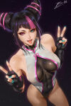 1girl big_breasts black_and_purple_hair black_hair blue_eyes brnn bubble_butt cleavage horny inviting_to_sex juri_han looking_at_viewer pose purple_eyes purple_hair standing street_fighter teasing thick_thighs