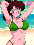 1girl accurate_art_style adult_swim alluring beach big_breasts bikini bishoujo_senshi_sailor_moon bishoujo_senshi_sailor_moon_r bishoujo_senshi_sailor_moon_r_the_movie bishoujo_senshi_sailor_moon_s bishoujo_senshi_sailor_moon_s_the_movie bishoujo_senshi_sailor_moon_supers bishoujo_senshi_sailor_moon_supers_the_movie blue_sky brown_hair cleavage green_eyes makoto_kino michael_benson ocean pin_up toei_animation toonami viz_media