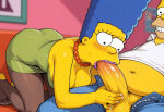 ass breasts erect_penis fellatio homer_simpson huge_penis kneel marge_simpson pantyhose the_simpsons thighs