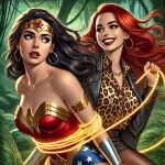 2_girls amazon armlet arms_at_sides bangs barbara_ann_minerva bare_shoulders belt black_hair black_jacket black_skirt blue_eyes blue_leotard bondage bracer breasts brown_belt brown_legwear brown_pantyhose cheetah_(dc) cheetah_print collarbone collared_shirt couple day dc_comics dcau defeated defeated_female defeated_heroine diana_prince duo earrings female/female female_only femdom femsub floating_hair from_behind_position grin hand_up heroine holding holding_object holding_rope hoop_earrings jacket jewelry jungle justice_league justice_league_unlimited lasso_of_truth leather leather_jacket legwear leotard lezdom lips lipstick long_hair long_sleeves looking_at_another looking_back makeup medium_breasts miniskirt multicolored_clothes multicolored_leotard multiple_girls nature neck necklace open_clothes open_jacket outside pantyhose parted_bangs parted_lips pencil_skirt red_hair red_leotard red_lipstick rope rope_bondage shirt skirt smile star star_(symbol) star_print straight_hair strapless strapless_leotard superhero_costume superheroine supervillainess themysciran thesupergirlfan thesupergirlfan_(artist) thick_eyebrows tiara tied_up tree two-tone_leotard villainess vulnerable wonder_woman wonder_woman_(series) yellow_shirt yuri