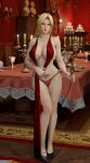 1girl alluring begs3 big_breasts blonde_hair blue_eyes dead_or_alive dead_or_alive_2 dead_or_alive_3 dead_or_alive_4 dead_or_alive_5 dead_or_alive_6 dead_or_alive_xtreme_beach_volleyball dinner_table helena_douglas high_heels holding_wine_glass kitchen lingerie panties table tecmo