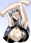 armpits arms_up blush body_blush breasts cleavage erect_nipples kanten kk long_hair red_eyes selvaria_bles senjou_no_valkyria senjou_no_valkyria_1 silver_hair valkyria_chronicles