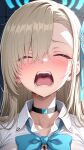 1girl ai_generated asuna_(blue_archive) blonde_hair blue_archive blush closed_eyes crying halo light-skinned_female light_skin long_hair nikumist open_mouth saliva tears