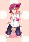  1girl bike_shorts blush breasts female highres kouzuki_anna latex miniskirt no_panties nurumoji pussy pussy_juice red_hair skin_tight skirt skirt_lift solo torn_shorts yu-gi-oh! yu-gi-oh!_zexal yuu-gi-ou yuu-gi-ou_zexal 