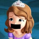 1girl 1girl blue_eyes brown_hair female_only light-skinned_female princess_sofia sad_face sofia_balthazar sofia_the_first tape_gag