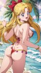 1girl accurate_art_style adult_swim alluring ass beach big_breasts bishoujo_senshi_sailor_moon bishoujo_senshi_sailor_moon_r bishoujo_senshi_sailor_moon_r_the_movie bishoujo_senshi_sailor_moon_s bishoujo_senshi_sailor_moon_s_the_movie bishoujo_senshi_sailor_moon_supers bishoujo_senshi_sailor_moon_supers_the_movie blue_sky cleavage fortune_bikini minako_aino ocean pin_up toei_animation toonami viz_media zengai