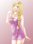 1girl 1girl bare_shoulders big_breasts blonde_hair braid female_focus fire_emblem fire_emblem:_the_blazing_blade high_res intelligent_systems long_hair looking_at_viewer louise_(fire_emblem) naked_towel nintendo purple_eyes single_braid tamamon towel