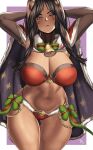 1girl 1girl 1girl 2024 absurd_res alternate_costume arcedo artist_name ass_visible_through_thighs athletic_female bell big_breasts bow breasts brown_hair christmas cosplay dark-skinned_female dark_skin face_markings female_abs female_only fire_emblem fire_emblem_awakening fire_emblem_heroes fit_female high_res intelligent_systems looking_at_viewer navel nintendo panne_(fire_emblem) pink_eyes tharja_(fire_emblem)_(cosplay) watermark
