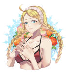 1girl 1girl absurd_res ahoge alluring alternate_costume bare_shoulders bikini blonde_hair blue_eyes braid cleavage closed_mouth commission commissioner_upload fire_emblem fire_emblem_fates flower hairband high_res intelligent_systems lapislazulite long_hair medium_breasts nail_polish nina_(fire_emblem) nintendo non-web_source red_bikini red_nails swimsuit twin_braids under_boob