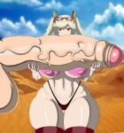 1boy 1girl 2025 big_ass big_breasts burnice_white desert edit ero-enzo glasses glasses_on_head hyper_penis penis_grab red_eyes thong tits_bigger_than_head white_hair zenless_zone_zero