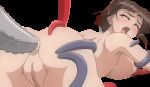 1girl anal anus ass bare_shoulders bdsm big_breasts black_hair blue_eyes blunt_bangs blush bondage bouncing_breasts bound breast_sucking breasts closed_eyes gif gif half_updo inyouchuu inyouchuu_shoku kayama_sui large_insertion medium_hair moaning nude open_mouth pussy sidelocks teeth tentacle tentacle_pit transparent_background uncensored updo