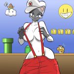 big_breasts breasts cat feline female goomba grin hayakain huge_breasts kitty_(hayakain) lakitu mario mario_bros nintendo overalls pipe ryugou_(webcomic) score stare teasing video_games webcomic