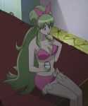 1boy animated big_breasts bikini bow breasts cleavage embarrassed futanari gif green_hair ixion_saga legs mariandale sarong swimsuit trap