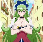 1boy :< big_breasts blush breasts covering_breasts embarrassed frown green_hair ixion_saga maid mariandale torn_clothes trap