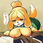 
 animal_crossing animal_crossing_new_leaf big_breasts blush breasts canid canine canine_humanoid dog doubutsu_no_mori female furry hair_tie huge_breasts isabelle_(animal_crossing) jingle_bell lactating lactation leaking mammal nintendo ponytail secretary shih_tzu shizue_(doubutsu_no_mori) thick_ass thick_legs thick_thighs translated umigarasu_(magipro) yellow_fur