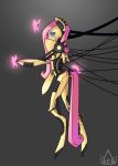 blue_eyes female fim fluttershy friendship_is_magic grey_background long_hair machine mlp my_little_pony pegasus pink_hair robot simple_background stickfigurequeen tubes wires