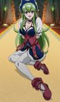 big_breasts blush bondage breasts cleavage green_hair ixion_saga legs maid mariandale naughty_face futanari stitched stockings