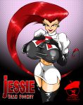 big_breasts breasts erect_nipples gloves graphicbrat hair jessie large_breasts long_hair musashi_(pokemon) nintendo no_bangs pokemon red_hair stockings team_rocket thighhighs