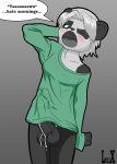 anthro balls blue_eyes blush cum dickgirl erection futanari humanoid_penis intersex lolix looking_at_viewer open_mouth panda penis shirt testicle veiny_penis