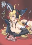  1girl ahoge animal_ears ass bat_ears big_breasts blonde_hair breasts cleavage doronjo elbow_gloves gloves kiseru large_breasts latex latex_gloves lipstick long_hair makeup mask muuten pipe smoking solo tatsunoko_production time_bokan_(series) yatterman 