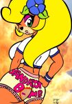 anthro ass bandicoot blonde_hair coco crash_bandicoot female flower frilly_panties furry green_eyes long_hair looking_back looking_down panties ponytail printed_panties solo underwear