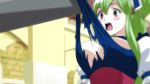 1boy big_breasts blush bouncing_breasts breasts gif green_hair ixion_saga lowres mariandale torn_clothes trap