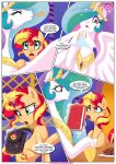  2_girls 2girls alicorn comic cutie_mark equestria_girls equestria_untamed female female_only female_unicorn horn like_humans_do nude palcomix pony princess_celestia princess_celestia_(mlp) sunset_shimmer sunset_shimmer_(eg) tail telekinesis unicorn wings 