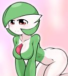 big_breasts blush breasts cleavage gardevoir green_hair large_breasts nintendo pokemon red_eyes smile uranoyoru