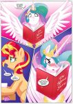  2_girls 2girls alicorn book comic equestria_girls equestria_untamed female female_only female_unicorn horn like_humans_do nude palcomix pony princess_celestia princess_celestia_(mlp) sunset_shimmer sunset_shimmer_(eg) telekinesis unicorn wings 