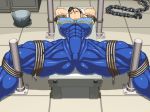 1girl abs bdsm bondage bound breasts capcom chun-li extreme_muscles female huge_breasts large_breasts lying muscle on_back ren_(tainca2000) solo spread_legs street_fighter