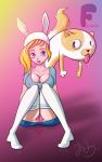 adventure_time ass blonde_hair breasts bunny_ears cake_the_cat cameltoe erect_nipples fionna_the_human thighhighs upskirt