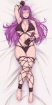  1girl armpit armpits bad_feet bare_shoulders barefoot bed big_breasts black_beat black_beat_(artist) blush breasts code_geass cornelia_li_britannia fingerless_gloves gloves highres huge_breasts large_breasts legs long_hair long_image looking_at_viewer lying purple_hair shiny solo tall_image very_long_hair 