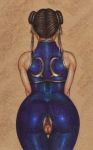 1girl anus ass back bare_shoulders bodysuit brown_hair capcom chun-li crotchless crotchless_clothes double_bun edithemad from_behind no_panties pussy solo street_fighter thigh_gap uncensored