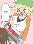 1boy 1girl bel_(pokemon) blonde_hair breast_grab breasts glasses grabbing green_eyes groping hard_translated huge_breasts jpeg_artifacts kloah kyouhei_(pokemon) pokemon pokemon_(game) pokemon_bw2 resized tears translated