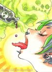  1girl closed_eyes drop female green_hair nose_ring piercing poison portrait short_hair smoke tongue 