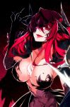  1girl bad_end big_breasts breasts corruption demon_girl elbow_gloves female_only gloves glowing glowing_command_spell glowing_eyes horns huge_breasts ishida_akira lips long_hair maou_(maoyuu) maoyuu_maou_yuusha no_panties red_eyes red_hair solo_female spoilers yuusha_(maoyuu) 