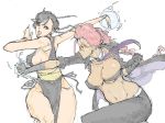 2girls alternate_costume armpits battle braid breasts brown_eyes brown_hair capcom china_dress chinadress chinese_clothes chun-li cleavage crimson_viper curvy double_bun double_buns dress earrings erect_nipples glasses gloves grey_eyes hips huge_breasts jewelry knees kyura9een kyura_(kyura9een) kyuraa_(kyura9een) large_breasts leather legs midriff milf multiple_girls muscle navel necktie nipples pelvic_curtain pompadour red_hair short_hair sideboob silver_hair street_fighter street_fighter_ii street_fighter_iv wide_hips