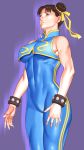  1girl bad_id bangs bodysuit breasts capcom chinese_clothes chun-li curvy fingernails hair_ribbon impossible_clothing large_breasts long_fingernails muscle navel ribbon skin_tight solo street_fighter takasugi_kou takasugikou unitard 