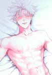  1boy albino bishonen blush completely_nude_male jujutsu_kaisen male male_nipples male_only nude_male pectorals satoru_gojo twink 