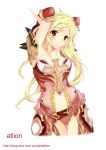  1girl armor atlion blonde_hair blush breasts cross crucifix female gloves long_hair pointy_ears red_eyes ribbon simple_background smile solo warcraft white_background world_of_warcraft 