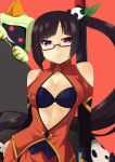 2girls arakune arc_system_works black_hair blazblue blazblue:_calamity_trigger breasts cleavage cleavage_cutout glasses hair heart highres hood hoodie litchi_faye_ling long_hair multiple_girls purple_eyes red-framed_glasses sasakura semi-rimless_glasses side_ponytail smile taokaka under-rim_glasses