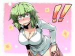  !! bent_over big_breasts blush breasts cleavage collared_shirt green_hair kazami_yuuka leaning_forward looking_at_viewer panties red_eyes skirt surprised sweat sweatdrop touhou tsuki_wani underwear undressing 