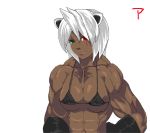 animal_ears animated animated_gif breasts dark_skin female gif gloves heterochromia lowres muscle white_hair zangi