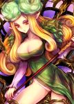 1girl big_breasts blonde_hair breasts cleavage elfaria elfaria_(odin_sphere) fairy flower kara_(color) large_breasts long_hair odin_sphere pointy_ears red_eyes solo staff