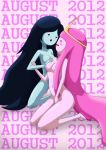 2012 2_girls adventure_time black_hair blush female_only grey_skin long_hair marceline open_mouth palcomix pink_hair pink_skin princess_bubblegum smile tiara vampire yuri