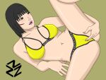  1girl artist_name bikini bikini_top black_eyes black_hair breast_grab breasts female_masturbation female_only fingering fingering_self fingering_through_clothes fingers free_fire garena kelly_(free_fire) lingerie open_mouth pink_lips pink_lipstick short_hair simple_background zerodraw zz.erotic 