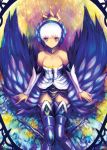 1girl bare_shoulders blue_eyes breasts cleavage detached_sleeves dress gwendolyn kara_(color) odin_sphere short_hair solo strapless_dress valkyrie white_hair